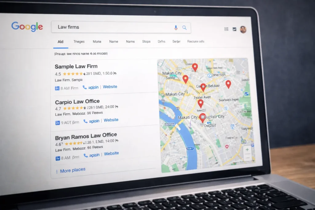 Google Maps showing multiple business listings competing for attention